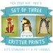 Nursery Prints - Woodland Critters Series Set of 3 Illustrations 11 in x 14 in Set of Prints for Kids Room - Kids Room Art - Childrens Art