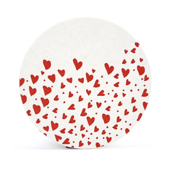 Heart Coasters (Letterpress printed), set of 8, Ready to Ship