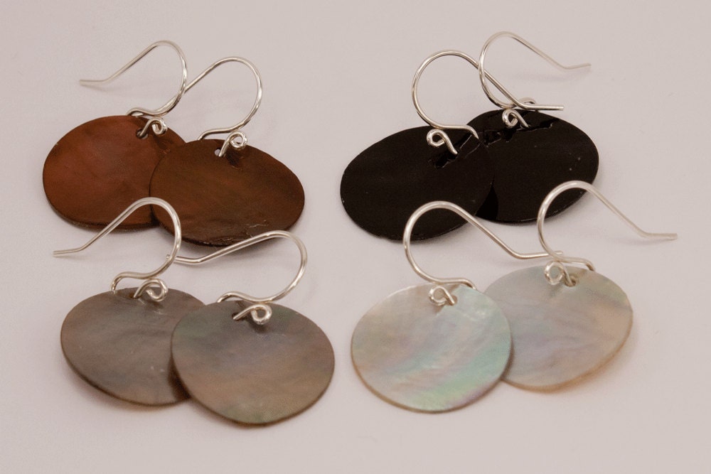 Many Colors of Shell Earrings on Sterling Silver Earwires Choose your Color