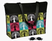17 inch Laptop Bag  Padded Laptop Tote Bag  fits up to 17" PC  Shoulder Straps Pockets Zipper  Trees Teal Avocado Red