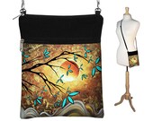 Apricot Moon Sling Bag Shoulder Purse Cross Body Bag Small Travel Purse Zipper Fits eReaders  MadArt (RTS)