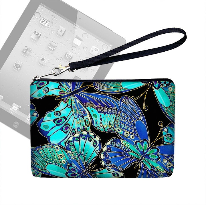 Butterfly iPad Mini Wristlet Bag / iPad Mini Cover / Mini iPad Clutch Purse / blue purple black