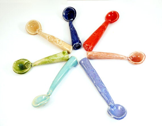 Ceramic spoon for salt, sugar, spices - handmade teaspoon - ready to ship in your choice of color