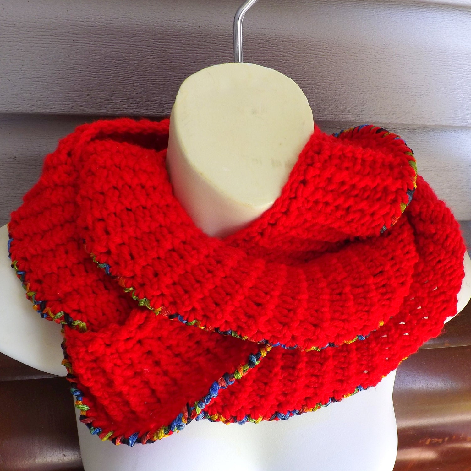 Womens Crochet Scarf - Infinity Scarf in Red - BORROMEAN Crochet Scarf Women - Crochet Scarf Women - Custom Order