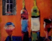Wine Art-  Encaustic collage, Small Beeswax Art, Food Art, Window, Wine Tasting, still life