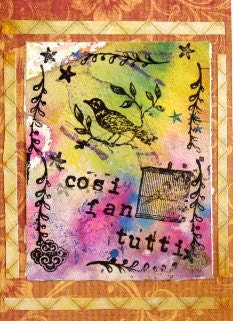 Mixed Media Collage -Cosi Fan Tutti-   Italian proverb- Opera- original watercolor mixed media collage