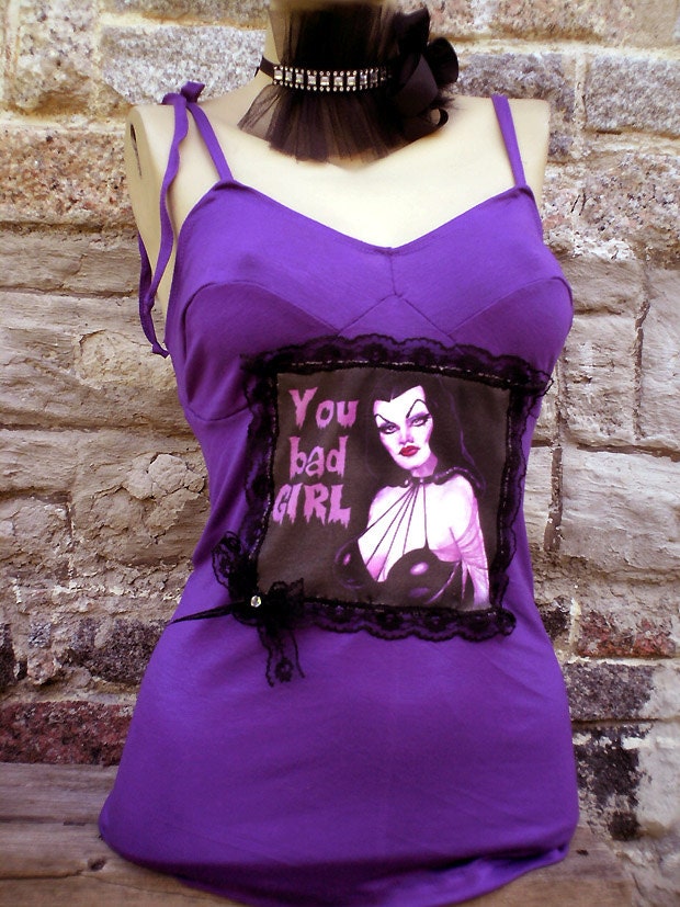 The PURPLE VAMPIRYA TOP / You Bad Girl handmade fashion / exclusive one of a kind goth gothic punk diy gift babydoll camisole  unique zombie
