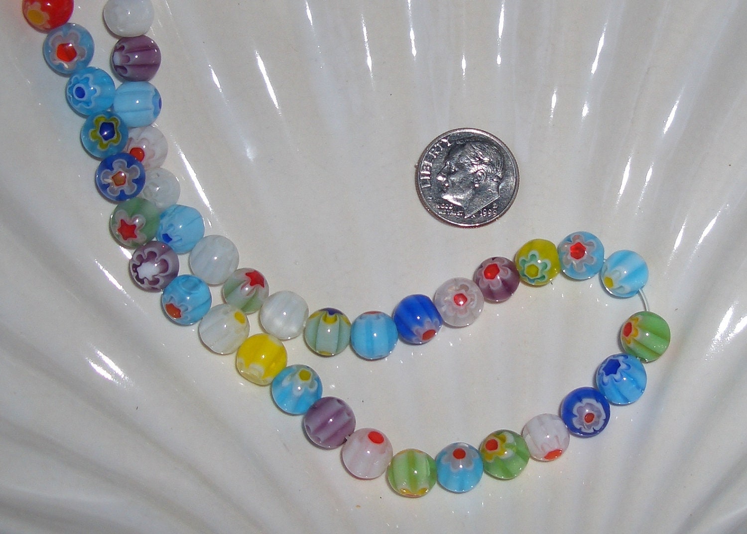 Millefiore Flower Lampwork Glass 8mm Round Beads, Half Strand