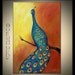 PEACOCK Painting ORIGINAL Large Turquoise Golden Yellow Fine Art Oil Painting on Gallery Canvas 36x24 by BenWill