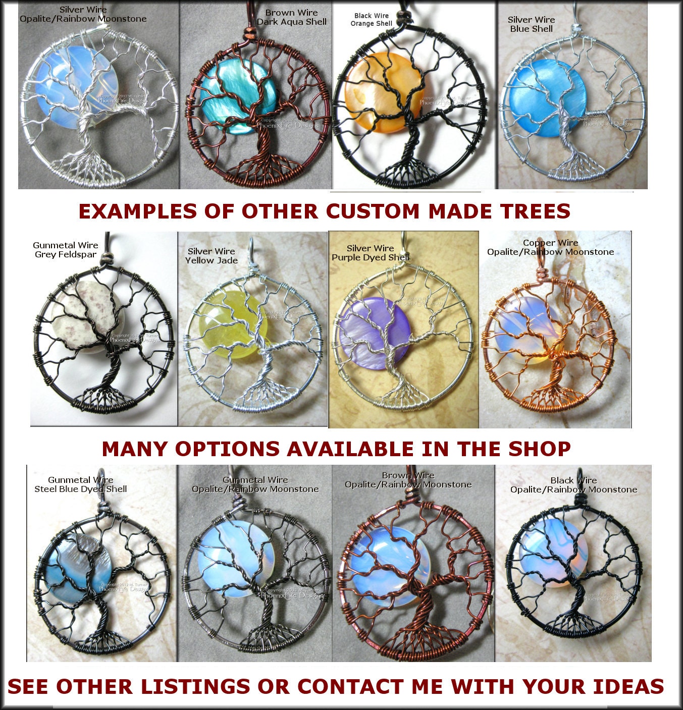 Full Blue Moon Tree Fire Crack Agate Tree of Life Pendant Gunmetal Hematite Wire Wrapped Jewelry