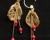 Falling Pollen - Red Coral Brass Earrings (ce0136)