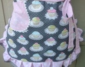 Aprons - Womens Cupcake Half Aprons - My Cupcake Party - Cupcake Fabric - Handmade Ruffled  Apron