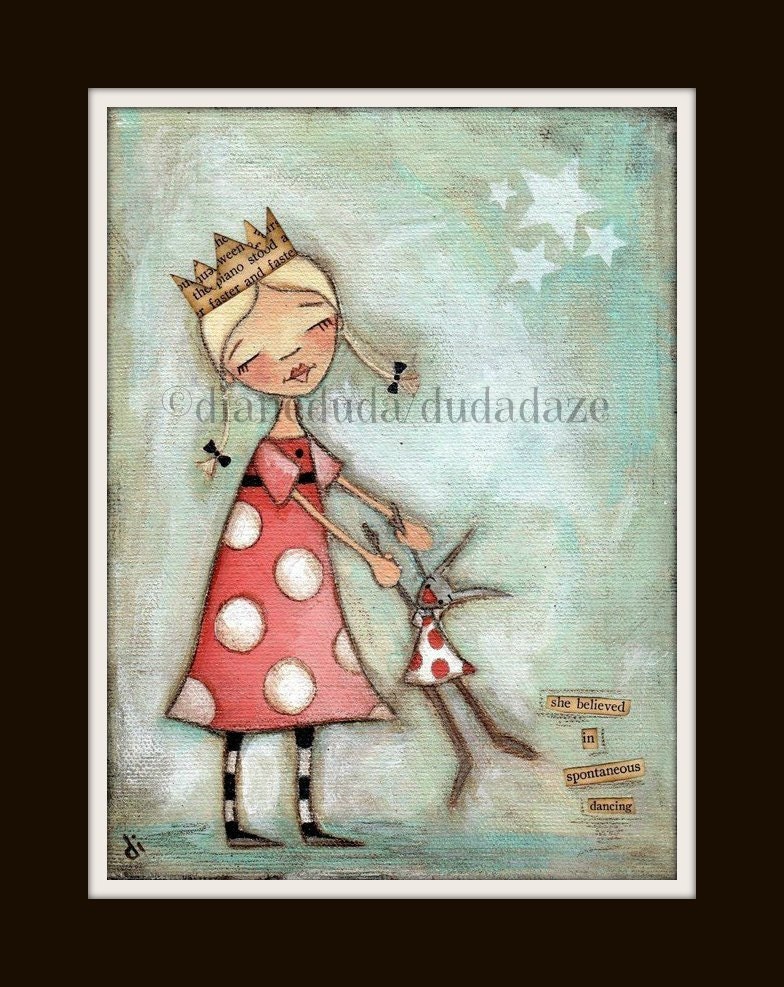 Print of My original folk art painting - She Believed in Spontaneous Dancing
