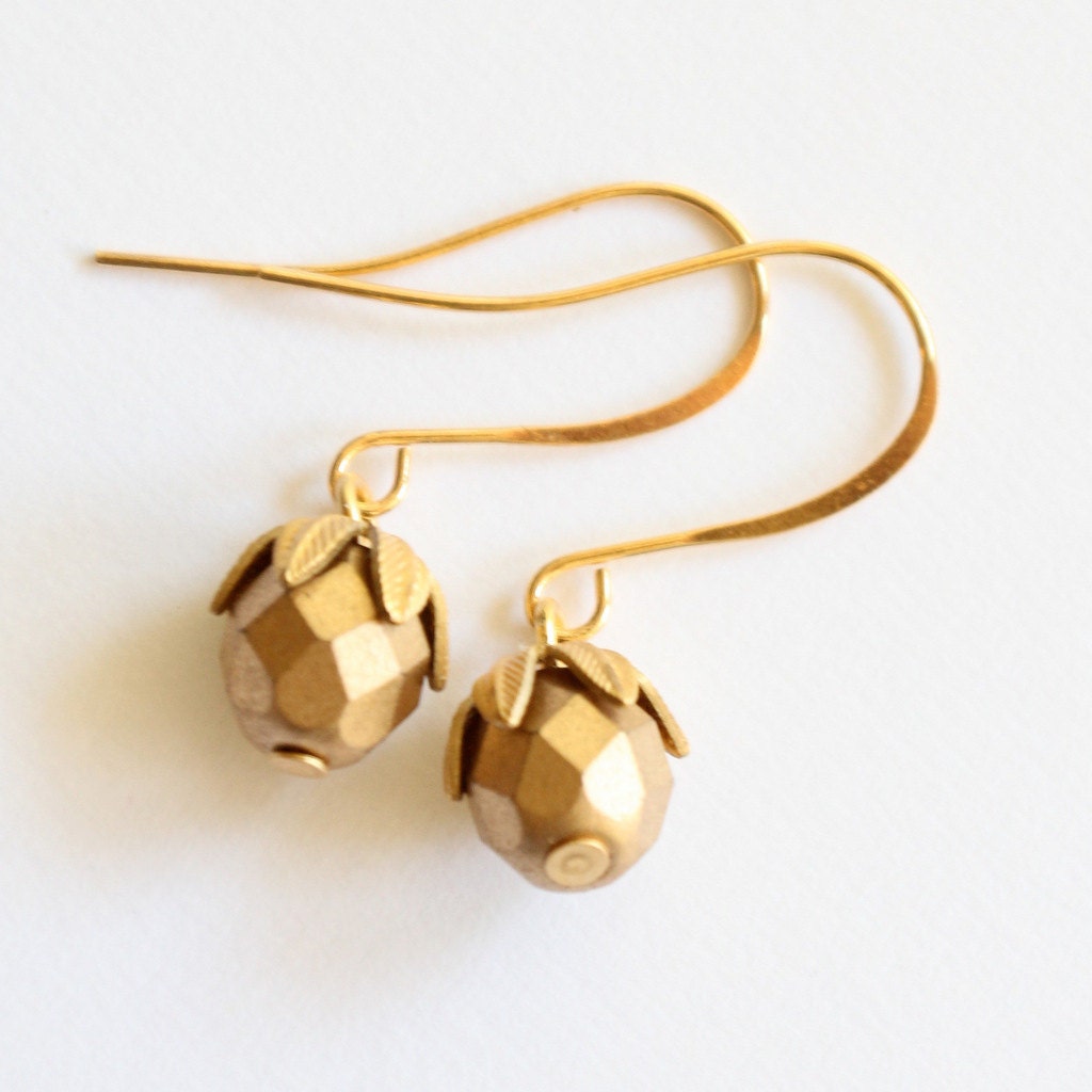 Gold Bead Glass Dangle Earrings