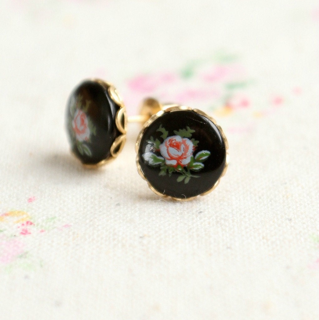 Vintage Black Rose Cameo Posts- Limited Quantity