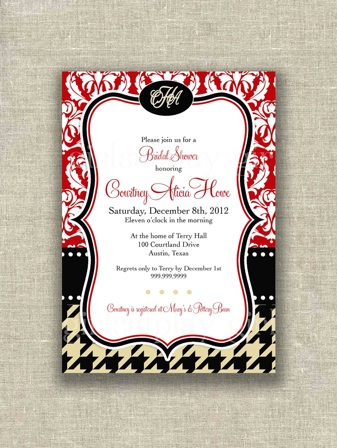 Christmas Bridal Shower Burberry colors Red Damask Houndstooth Digital by girlsatplay girls at play Il_170x135