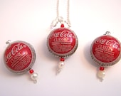 Coca Cola Classic Bottle Cap Bead Necklace & Earring Set