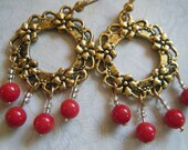 SALE:  Christmas Wreath Earrings, Holiday, Yule, Christmas, Beaded Earrings