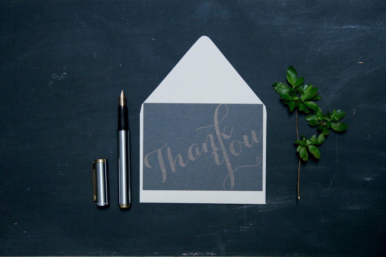 Thank You Script: Letterpress Flat Cards & Envelopes