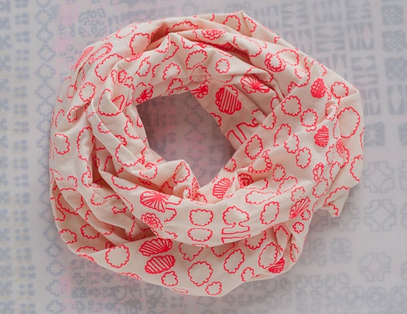 Organic Cotton Jersey Hand Printed Circle Scarf - Pink Cloudlets