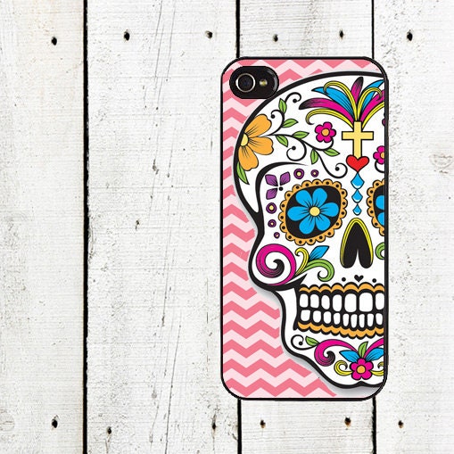 Day of the Dead iPhone Case - Pink Chevron Sugar Skull iPhone Case - iPhone 4, 4s - iPhone 5 Case