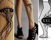 plus size xxl sexy jellyfish tattoo tights / stockings / full length / pantyhose / nylons CAFE LATTE