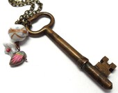 Antique Brass Skeleton Key Snow White Necklace