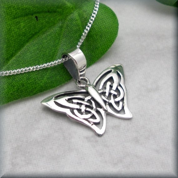 Butterfly Necklace Sterling Silver Celtic Knot by BonnyJewelry