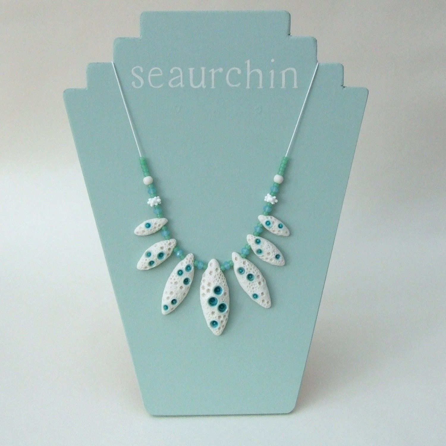 SALE - Porcelain and Swarovski Statement Necklace - Mermaid - by seaurchin
