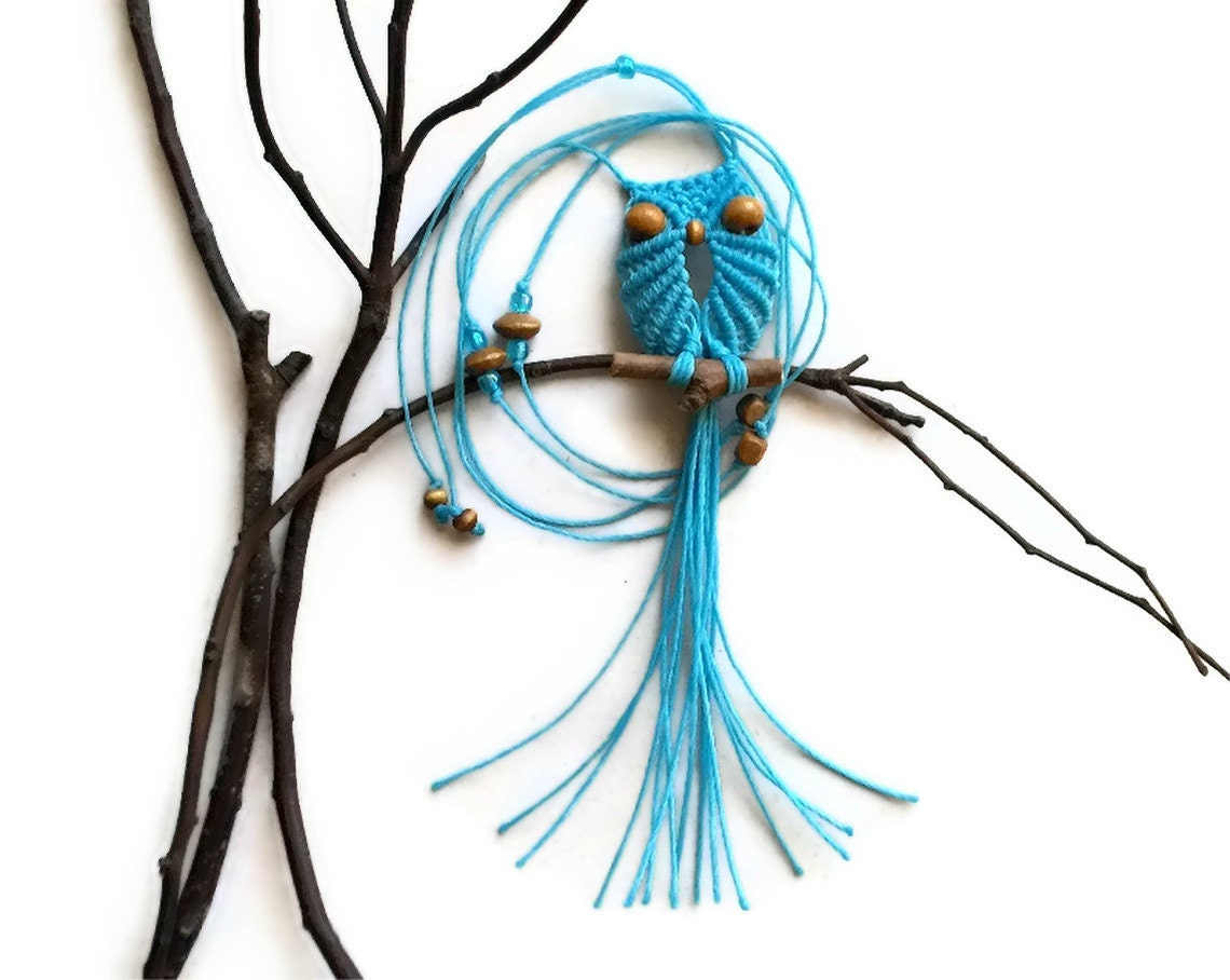 Turquoise Macrame Owl Necklace