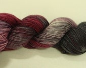 Hand Dyed Wool Superwash Sock Yarn Nylon Vibrant Multi Color Violet and Gray
