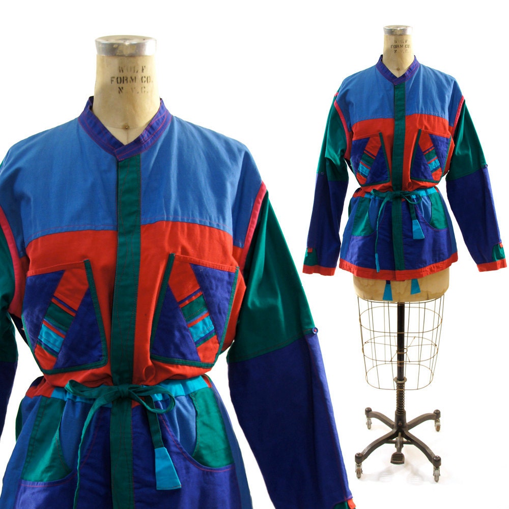 80s Patchwork Cotton Jacket / Convertible Purse