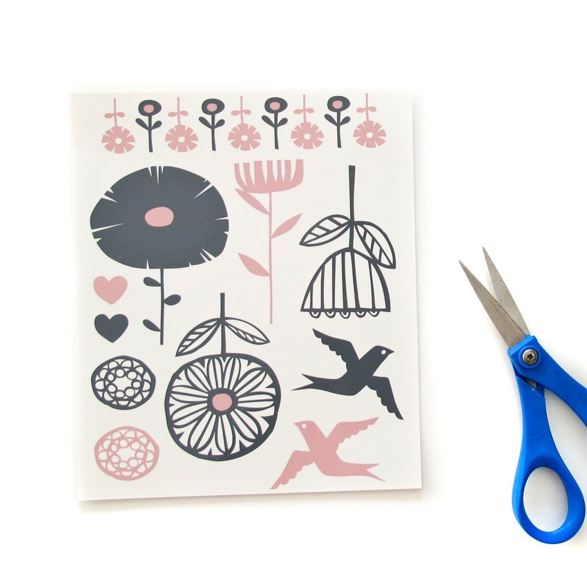 Oven-fire transfers - Blooms and birds & Love and Leaves
