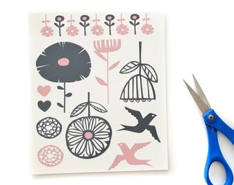 Oven-fire transfers - Blooms and birds & Love and Leaves