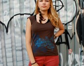 Silkscreen womens tshirt, olive green 3/4brown cap sleeve, double deco, S-XL, womans top, womens graphic tee