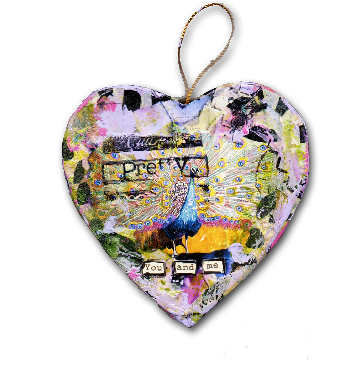 Peacock Ornament art Inspirational Gift, heart shaped, Art Decor "You and Me" Valentine wall hanging