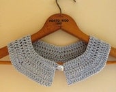 Crochet Collar Silver Gray Linen Peter Pan Collar