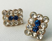 Vintage Rhinestone Earrings - Clear with Blue - Screw Back - Weddings and Bridal