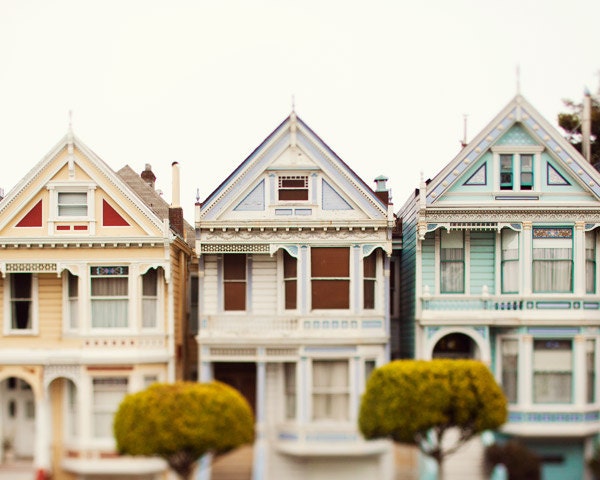 San Francisco Photograph, Painted Ladies, Victorian Houses, California, Travel Photography, Home Decor, Pastel - Three Victorians