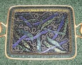Mosaic-Stained Glass Mixed Media Tray-Purple, Green, and Gold
