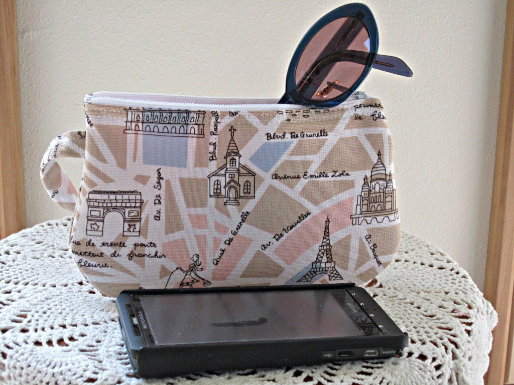 Wristlet Zipper Gadget Pouch Smart Phone Bag in The Streets of Paris