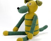 murphy - mustard yellow heather green crocheted dog softie
