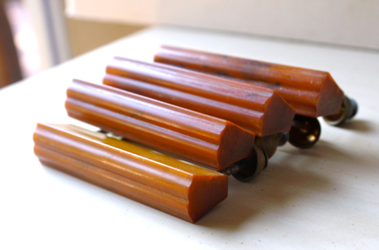 Vintage Butterscotch Bakelite Drawer Pulls, Art Deco Style Handles