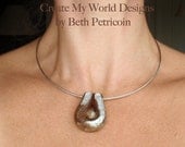 Industrial Rust Necklace - polymer clay faux rusted metal reversible pendant on stainless steel cable necklace