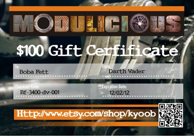 Gift Certificate for 100 Dollars  Digital File or Hard Copy Gift card