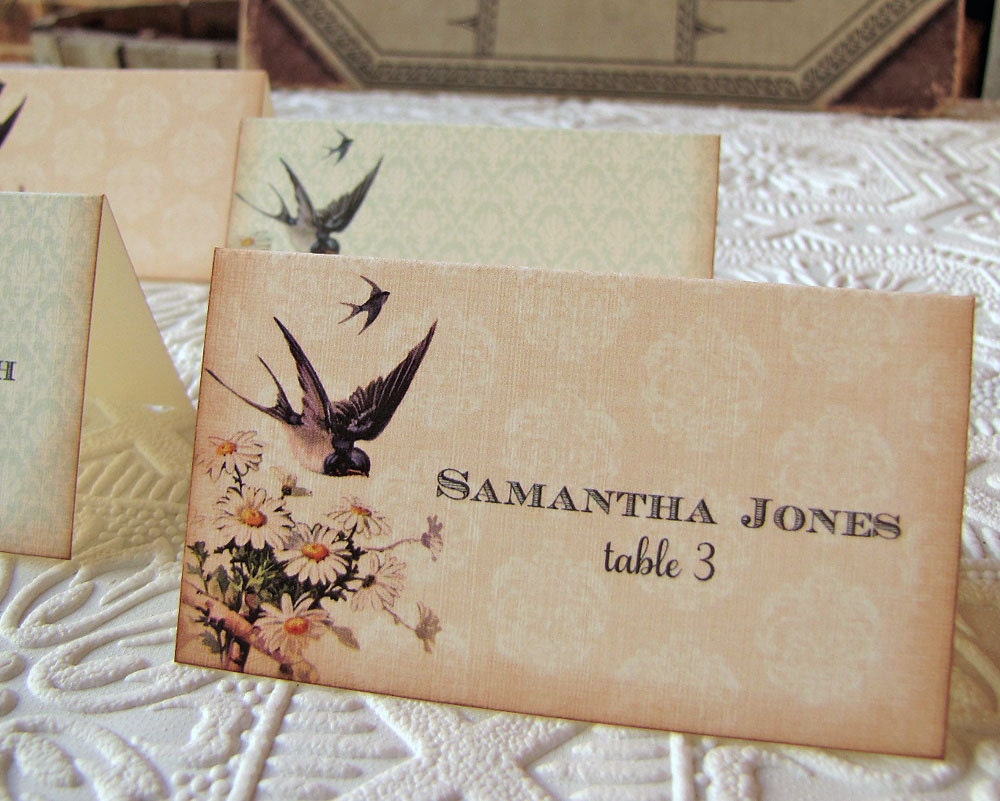 Wedding Escort or Place Card Vintage Barn Swallow