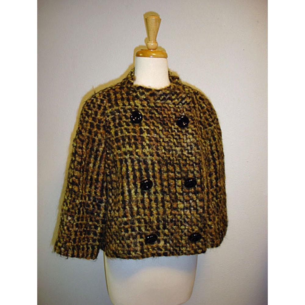 MAD PLAID - vintage 1980s Imagnin nubby wool houndstooth peacoat  jacket