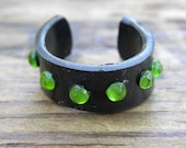Green Jewels Black Shrink Plastic and Rhinestone Ring