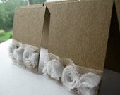 Kraft & White Ribbon Flowers Blank Placecards Set/4  Mini Cards