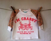 I'm Crabby Recycled Tshirt - handmade, repurposed, pink, vintage, polyester, raglan, girl, baby, infant, crab